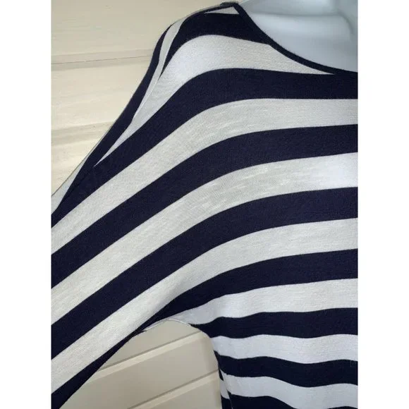Soft Surroundings Sz XS Adrift Top Nautical Navy White Stripe Blouse Stretch EUC - Picture 4 of 8